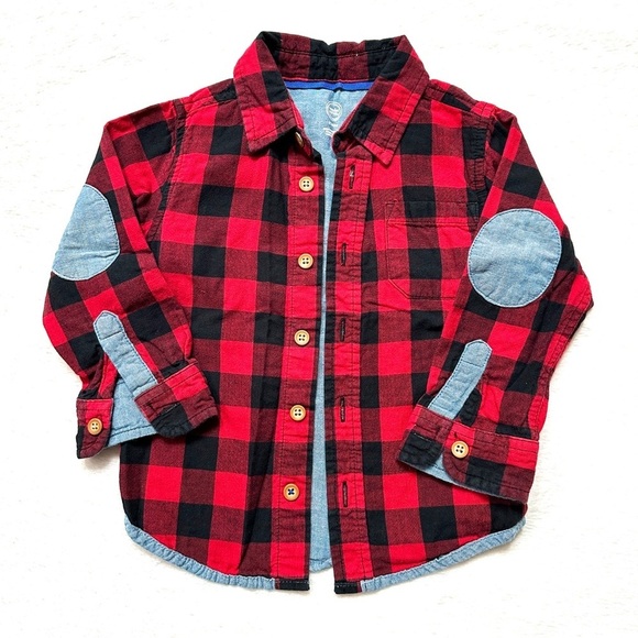 ⭐️ 5 for $25 Wonder Nation Kids Red Plaid Cotton Shirt with Elbow Patches 2 T - Picture 1 of 4